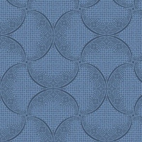 Serenity and Navy Blue Fans Sashiko Ginkgo Leaves Scallops by Angel Gerardo