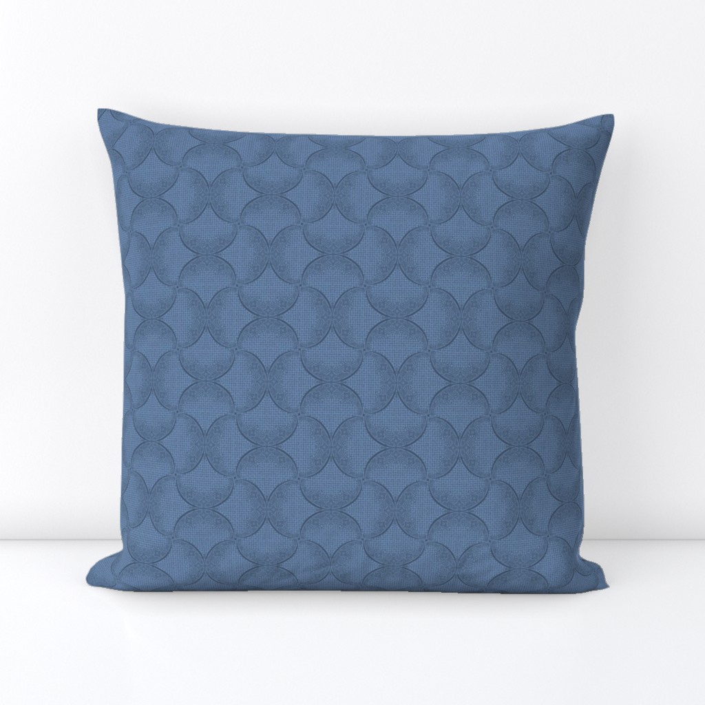Serenity and Navy Blue Fans Sashiko Ginkgo Leaves Scallops by Angel Gerardo - Small Scale