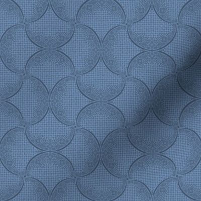 Serenity and Navy Blue Fans Sashiko Ginkgo Leaves Scallops by Angel Gerardo - Small Scale