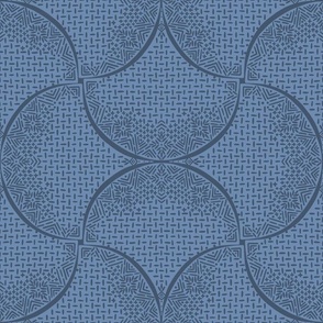 Serenity and Navy Blue Fans Sashiko Ginkgo Leaves Scallops by Angel Gerardo - Large Scale