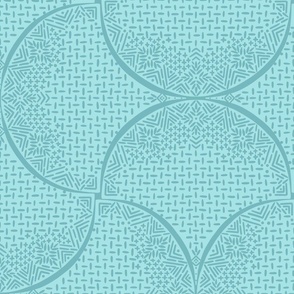 Ocean Turquoise Fans Sashiko Ginkgo Leaves Scallops by Angel Gerardo - Jumbo Scale