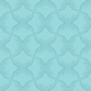 Ocean Turquoise Fans Sashiko Ginkgo Leaves Scallops by Angel Gerardo - Small Scale