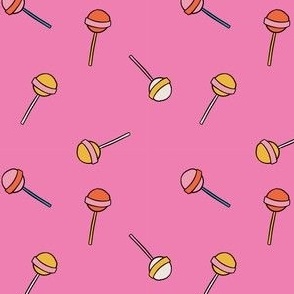 Colorful Hand Drawn Retro Groovy Lollipops with Shocking Pink Background