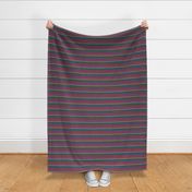 Small scale / Multicolored retro rainbow horizontal stripes on navy / grunge distressed textured blender lines on dark blue background/ bright scarlet pink yellow cabana Christmas red and green