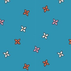 Simple Hand Drawn Retro Groovy Floral in Blue Background