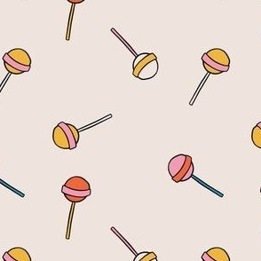 Colorful Hand Drawn Retro Groovy Lollipops with Ivory Background