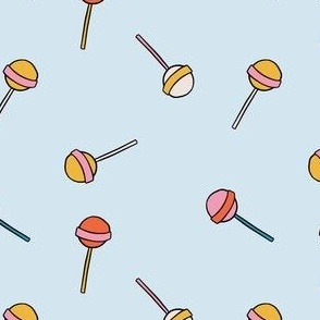 Colorful Hand Drawn Retro Groovy Lollipops with Blue Background