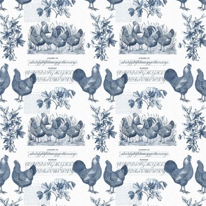 Blue and White Chickens Toile de Jouy - 8 Inch
