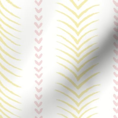 Butter yellow and piglet pink strokes on almost white solid colour - large scale