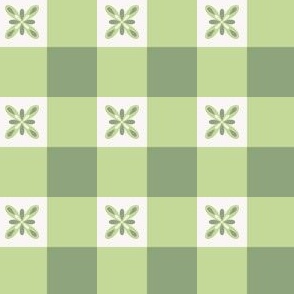 Large - cottagecore green gingham with floral
