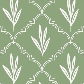 Large - cottagecore simplicity, white botanical on sage green