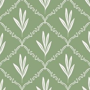 Medium - cottagecore simplicity, white botanical on sage green