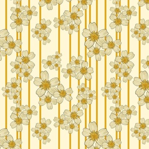 Field of beige and yellow Daisies - yellow stripes on beige background - small