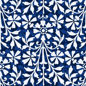 Blue and White Folk Art Floral - 18 inch