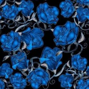 Blue Roses On Black