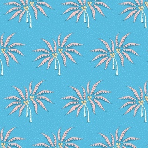 Tilted Palms in pink and blue, over polka dot texture, summer preppy cute and cool coconut palm trees minimalist design