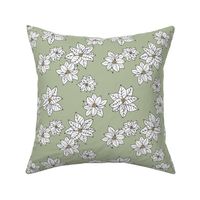 Poinsettia winter blossom - Scandinavian botanical boho design white on sage green 