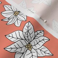 Poinsettia winter blossom - Scandinavian botanical boho design white on papaya orange 