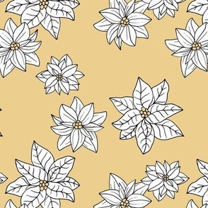 Poinsettia winter blossom - Scandinavian botanical boho design white on soft yellow 