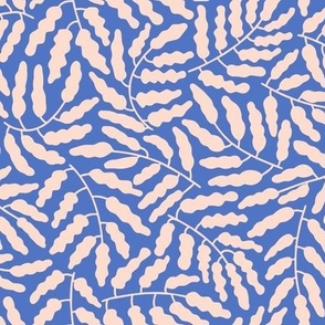 Leaf motif - peach on blue