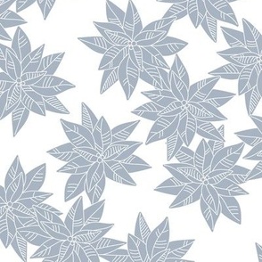 Minimalist boho poinsettia winter flowers ice blue on white wallpaper