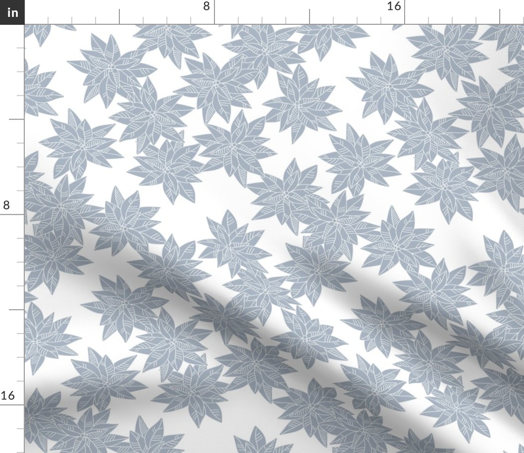Minimalist boho poinsettia winter flowers ice blue on white wallpaper