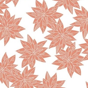 Minimalist boho poinsettia winter flowers coral blush on white wallpaper 