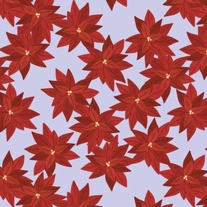 Seasonal poinsettia blossom winter christmas design red on lavender 