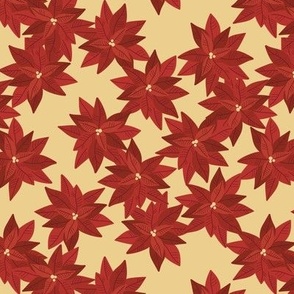 Seasonal poinsettia blossom winter christmas design red on soft yellow 