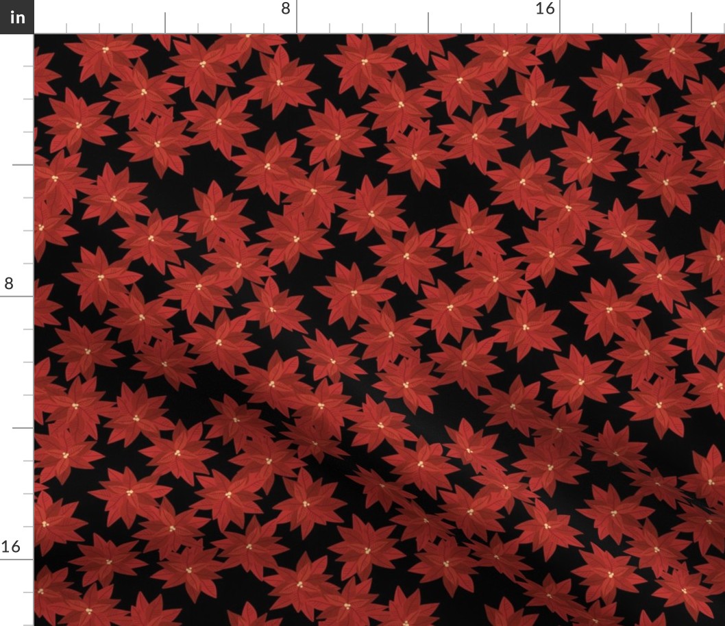 Seasonal poinsettia blossom winter christmas design red on black 