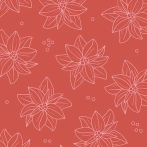 Minimalist freehand boho garden - Christmas blossom poinsettia flowers and seeds blush pink on coral red 