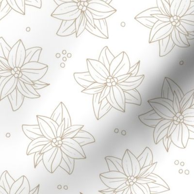 Minimalist freehand boho garden - Christmas blossom poinsettia flowers and seeds ginger beige on white