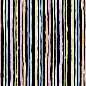 Watercolor Stripes / Vertical / Black / Large