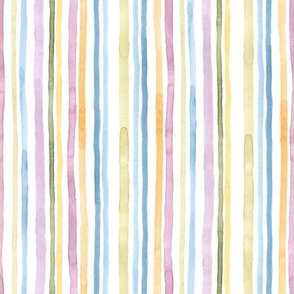 Watercolor Stripes / Vertical / White / Large