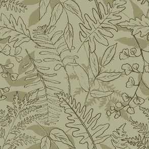 Fern Wallpaper | Large Scale | Forest Floor in Sage | Green Botanical Ferns Leaves Nature-Inspired Organic