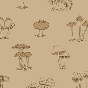  Mushroom Wallpaper | Mushroom Meadow in Beige | Large Scale | Cute Mushrooms Forest Fungi 