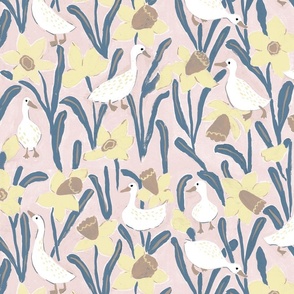 Large_Ducks and Daffodils_Pastel Pink and Pastel yellow_Easter