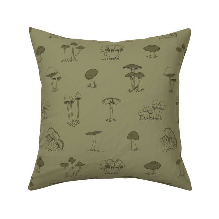  Mushroom Wallpaper | Mushroom Meadow in Sage Green | Large Scale | Cute Mushrooms Forest Fungi 