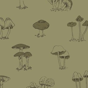  Mushroom Wallpaper | Mushroom Meadow in Sage Green | Large Scale | Cute Mushrooms Forest Fungi 