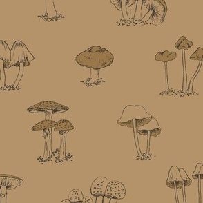 Mushroom Wallpaper | Mushroom Meadow in Light Brown | Large Scale | Cute Mushrooms Forest Fungi