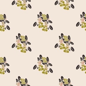 Cranberries in olive green with black leaves on Light beige (mid)