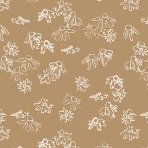 Cottage Core Ditsy Floral | Medium Scale | Hand Drawn Forest Flowers | Artistic Woodland Daisies | Neutral Beige Brown & Ivory White