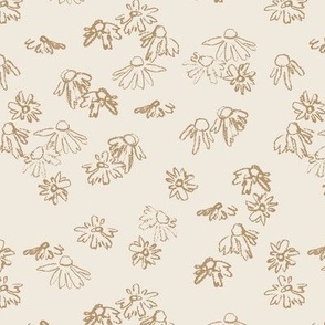 Cottage Core Ditsy Floral | Medium Scale | Hand Drawn Forest Flowers | Artistic Woodland Daisies | Neutral Ivory White & Beige