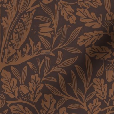 large acorn damask restored historical antique William Morris in brown // arts and crafts, all traditional,  block printing texture