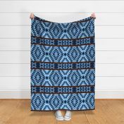 Tribal Native American Style Monochrome Blanket Pattern Denim Blues