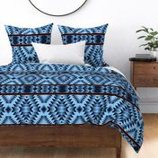 Tribal Native American Style Monochrome Blanket Pattern Denim Blues