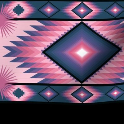 Tribal Traditional Native American Blanket Tapestry Pattern Mountain Morning Pinks Lavender Teals 