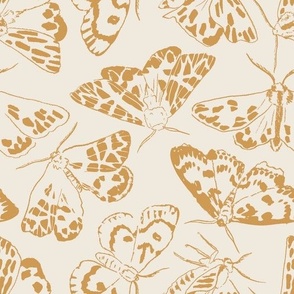 Moth Wallpaper | Moonlit Moths in Off White & Ochre | Large Scale | Yellow Moth Fabric | Bugs Insects Forest Woodland 