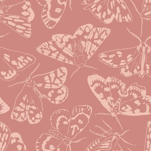 Moth Wallpaper | Moonlit Moths in Dusty Pink | Large Scale | Pink Moth Fabric | Bugs Insects Forest Woodland 