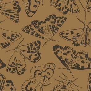Moth Wallpaper | Moonlit Moths in Light Brown & Black | Large Scale | Neutral Moth Fabric | Bugs Insects Forest Woodland 